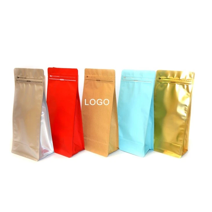 Custom Coffee Bag Flat Bottom Pouch With Valve 1/4 Pb 1/2 Pb 1 Pb Gold Printing Food Grade Ziplock Bags