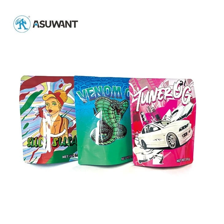 Custom Printed Resealable Ziplock Food Die Cut Bag Smell Proof Stand Up Pouches Aluminum 3.5G Plastic Packaging 3.5 Mylar Bags