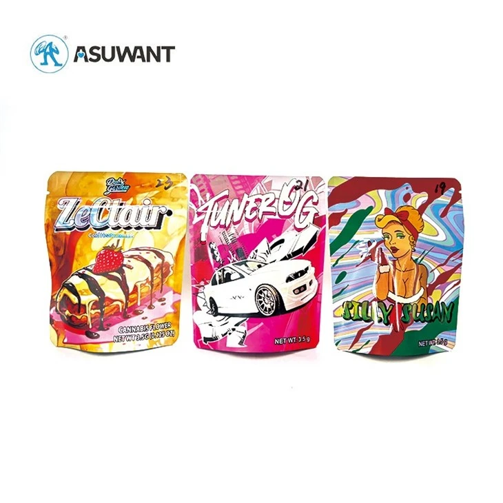 Custom Printed Resealable Ziplock Food Die Cut Bag Smell Proof Stand Up Pouches Aluminum 3.5G Plastic Packaging 3.5 Mylar Bags