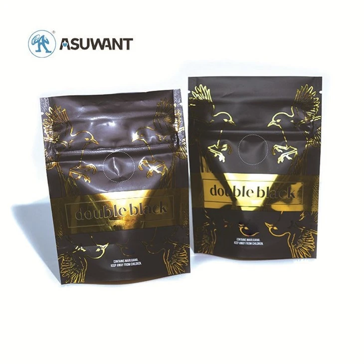 Custom Printing Metalized Black Doypack UV Spot Zip Lock Bags Food Grade Packing Aluminum Zipper Bags